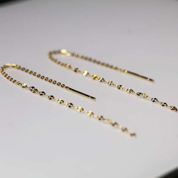 14k Gold Filled Thin Chain Tassel Earrings Threader Earrings Sterling Silver Minimalist Earrings Ear Threader Long Dangle Earrings