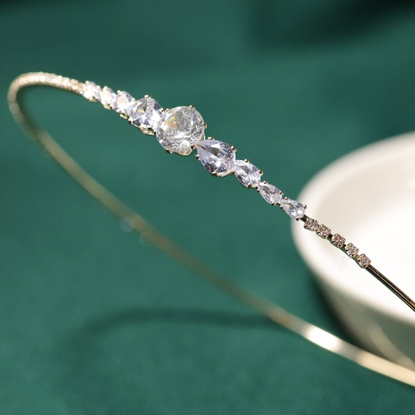 Minimalist CZ headband Simple Crystal Hair Band Bridal Headband Wedding Hair Accessory Gift for her