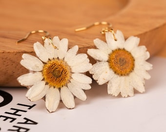 Resin Dry Daisy Earrings Pressed Daisy Earrings Real Flower Earrings Flower Gifts Daisy Gift Summer Jewelry