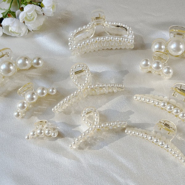 Beaded Pearl Hair Claw Clips White Beaded Barrette Teardrop Hair Claw Hair Accessory for Woman