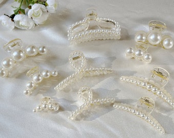 Beaded Pearl Hair Claw Clips White Beaded Barrette Teardrop Hair Claw Hair Accessory for Woman