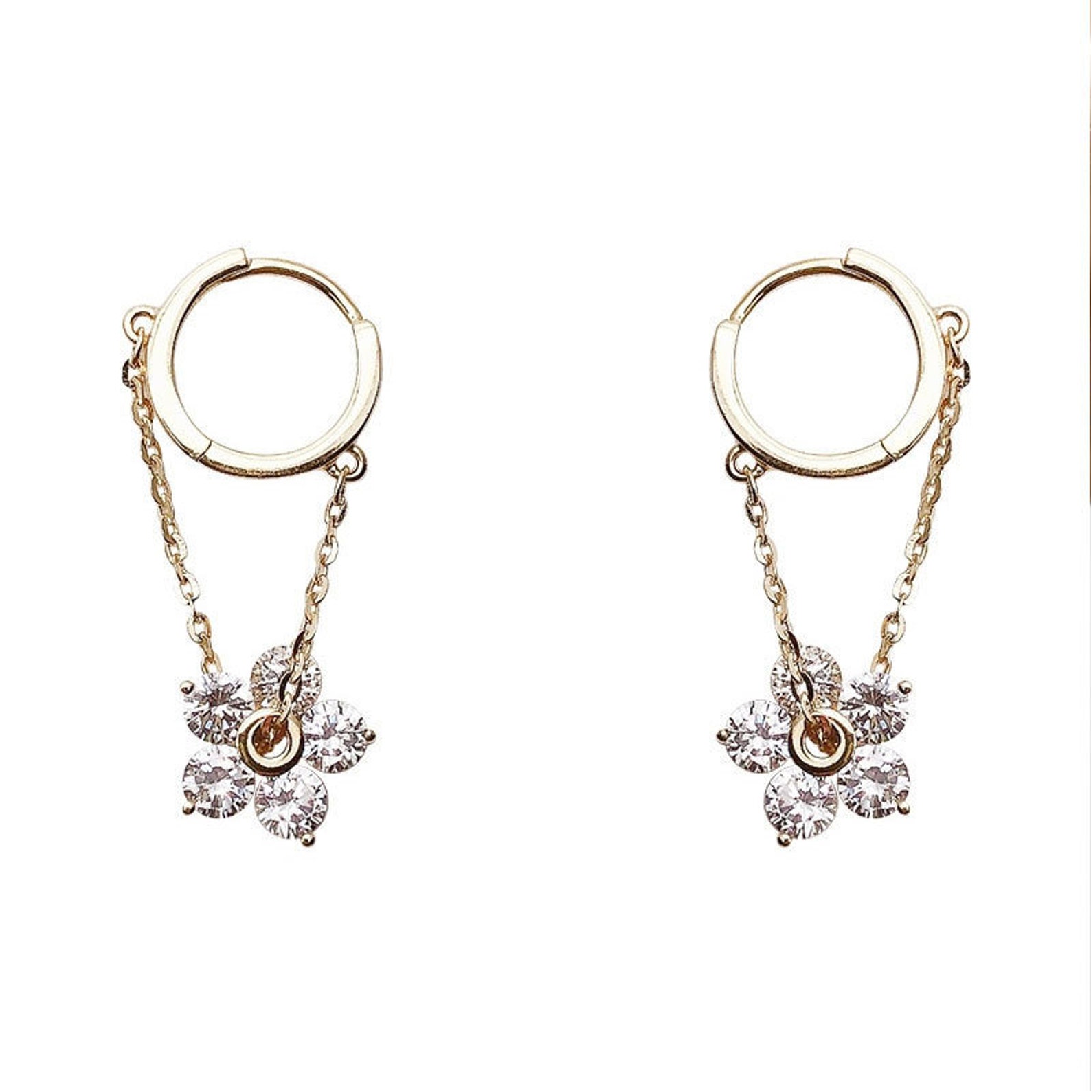 Flower Dangle Drop Earrings Chain Flower Earrings Gift for Her - Etsy