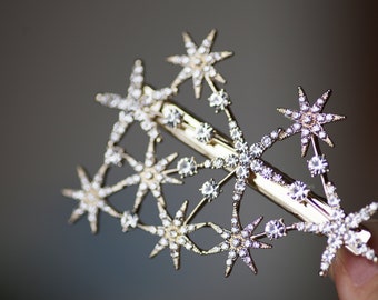 Crystal Star Hair Clip Starburst Barrette Celestial Hair Clip Bridal Hair Pin Wedding Accessories