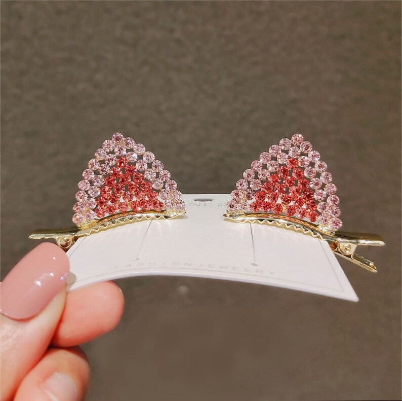 Sparkly Cat Ear Hair Clips Halloween Costume Pink Rhinestones Etsy