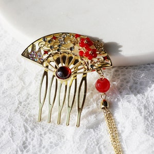 Tassel Fan Shaped Hair Comb Barrette Rhinestones Crystal Metal Hair Clips Bridal Hair Clip Sparkling Hair Clip Girlish Hair Clip Oriental