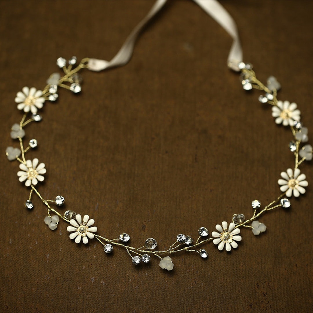 Crystal Wedding Headband Daisy Hair Vine Daisy Headband Etsy