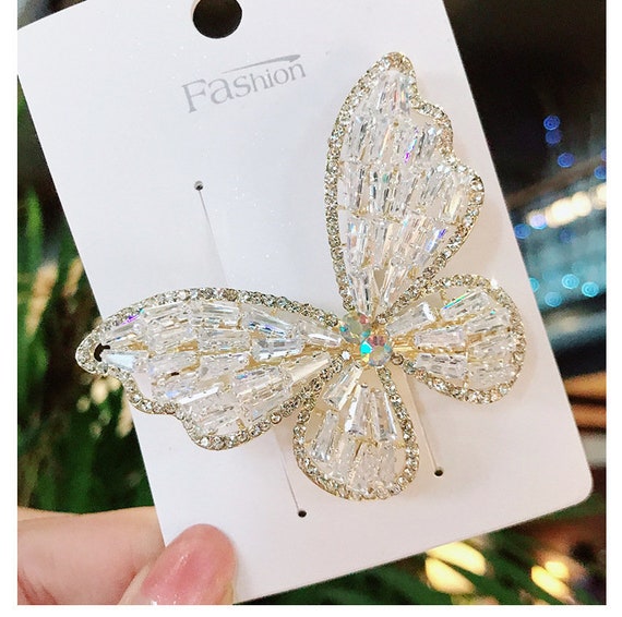 Butterfly Hair Barrette Rhinestones Crystal Metal Hair Clips - Etsy Butterfly Hair Barrette Rhinestones Crystal Metal Hair Clips - Etsy