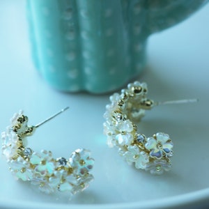 14K Gold Plated Flower Earrings Wedding Earrings CZ Floral Earrings Dogwood Petal Earrings Wreath Earrings Christmas Gift