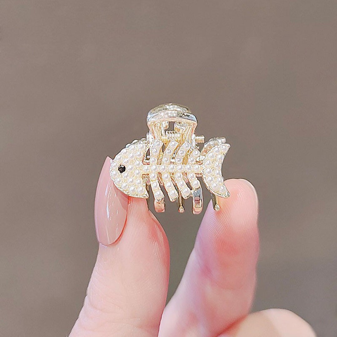 Pearl Fish Bone Hair Claw Metal Fish Bone Hair Clip Hair Etsy