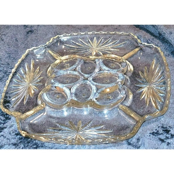 Vintage Square Deviled Scalloped Edge Egg and Relish Plate 12"