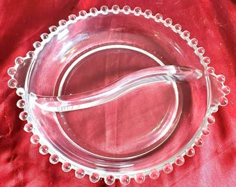 Vintage 1950s Imperial Candlewick Divided Relish Tray Hand Blown Beaded Edge