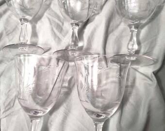 Vintage Water Glasses Etched Wheat Pattern Mid-century Set of 5
