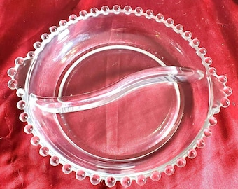 Vintage Imperial Candlewick Divided Serving Dish Relish Tray Hand Blown Beaded Edge 1950s