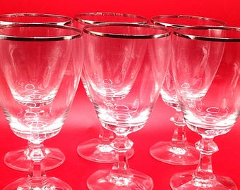 Vintage Schott Zwiesel Crystal Wine Glasses: Platinum Band, Set of 6