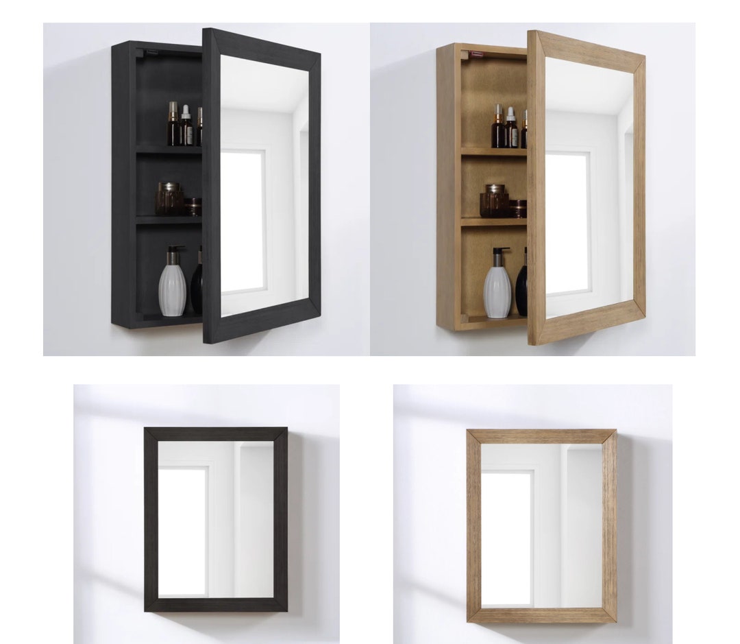 Wire Brushed Dark Oak Medicine Mirror Bathroom Wall Etsy