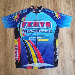 Vintage 90s Cycling jersey men by Feryn racing jersey short sleeve Road bike black jersey Size 6
