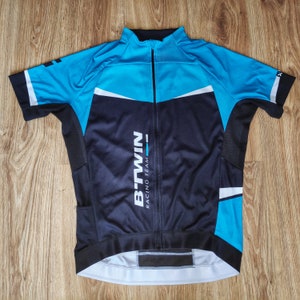 Vintage 90s Bike cycling jersey men by Oxylane B Twin Retro racing jersey short sleeve Road full zipper bike jersey Size XL