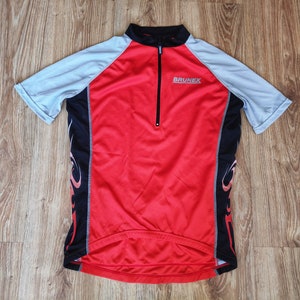 Vintage 90s Bike cycling jersey men by Brunex Retro racing jersey short sleeve Road full zipper bike jersey Size L