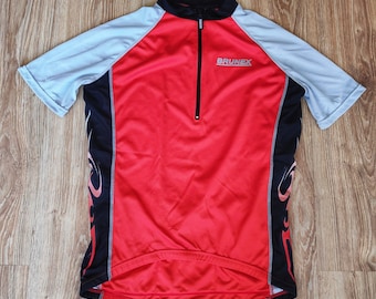 Vintage 90s Bike cycling jersey men by Brunex Retro racing jersey short sleeve Road full zipper bike jersey Size L