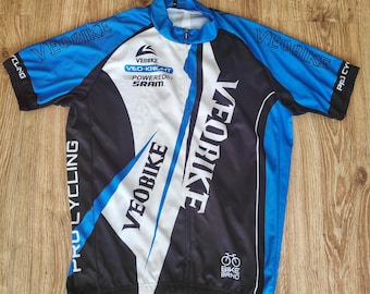 Vintage 90s Cycling Full zipper jersey t-shirt men by Veobike Retro racing jersey short sleeve Road bike jersey Size XL
