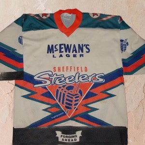Rare Vintage 90s England Sheffield Steelers Ice Hockey Long Sleeve Men&#39;s Jersey Shirt Top Topspeed NHL Size XL Retro
