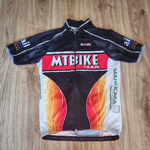 Vintage 90s Cycling Full zipper jersey t-shirt men by Rosti MTbike Team racing jersey short sleeve Road bike jersey Size L