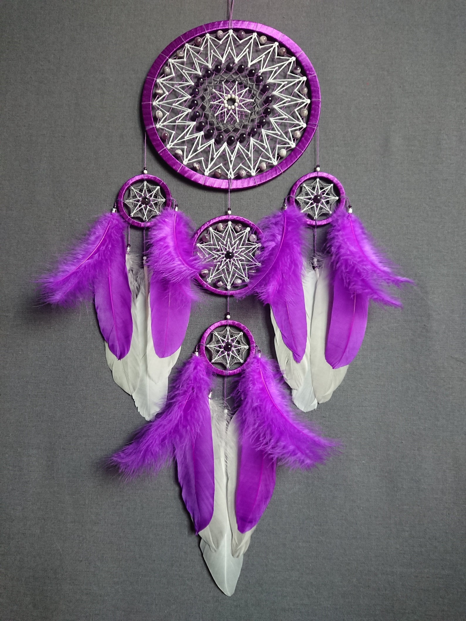 Large Purple Dream Catcher Amethyst Wall Hanging Gothic Home Etsy