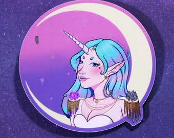 Princess Unicorn Holographic Sticker - Laptop, Hydro Flask, Bumper - 4 inch