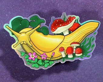 Shiny Banana Slug Vinyl Sticker - 4 inch Holographic |  Nature Lover | Mushroom Lover | UC Santa Cruz Mascot | California Native