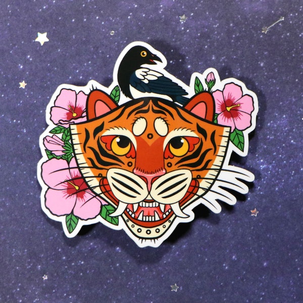 Korean Tiger with Magpie - 3 inch Vinyl Sticker | Minhwa | Jakhodo | Korea Folk Art | 민화