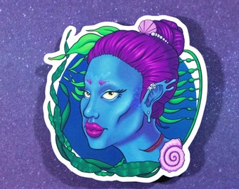 Pegatina de sirena: vinilo holográfico mate, retrato de fantasía