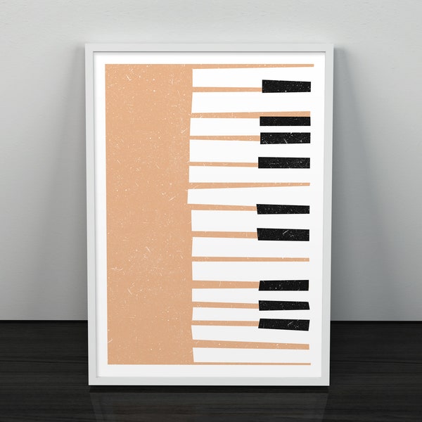 Piano Keys Wall Art Print, Keyboard Illustration for Music Room, Printable Instrument Poster, Black White Earth Abstract, Piano Lover Gift