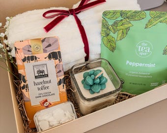 Thinking of You Gift Box, Succulent Candle, Peppermint Tea, Hazelnut Chocolate, Wildflower Seeds