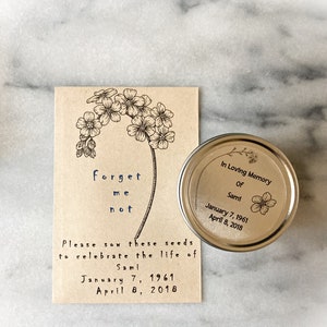 Memorial Forget-Me-Not Personalized Sympathy Box // Seed Packet, Soy Candle