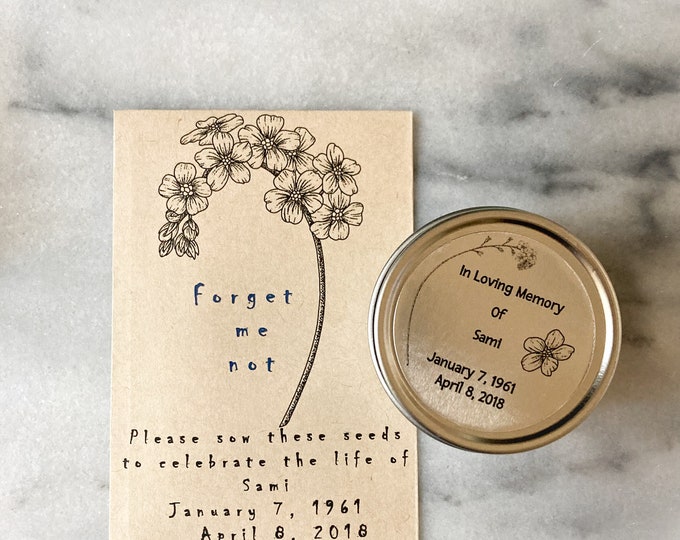 Memorial Forget-Me-Not Personalized Sympathy Box // Seed Packet, Soy Candle