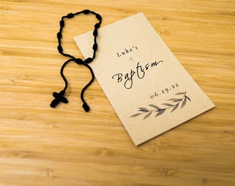 Knotted Rosary Bracelet Favor, Personalized Custom Packet, Catholic Wedding Baptism Gift