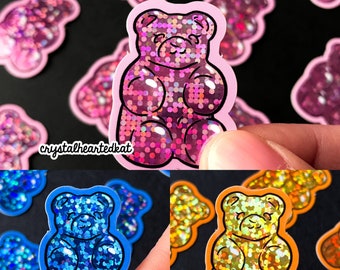 Glitter Gummy Bear Vinyl Sticker | Pink, Blue, Gold