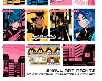 4"x6" Mini Prints | City, Solar & Lunar, Original Anime Character, Sneakers