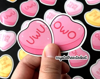 Candy Heart Vinyl Stickers | UwU, OwO, Doki Doki, Notice Me Senpai, Tsundere, B-Baka!