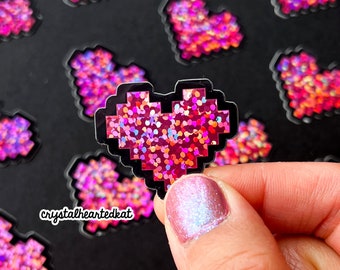 Pixel Heart Glitter Sticker | Retro Gaming Aesthetic