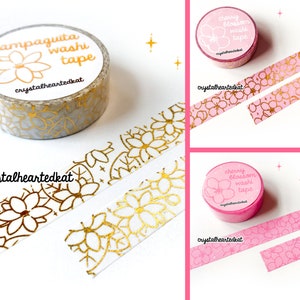 Floral Washi Tape | Sampaguita, Cherry Blossom | Gold, White, Pink Decorative Stationery | 15mm x10m