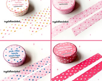 Hearts Washi Tape | 15mm x10m | Pink and Yellow Hearts, Pink and White Hearts, Pink and Blue Hearts, Holographic Hearts