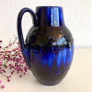 Vintage blue fat lava vase, West Germany, 1960s