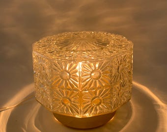 Set of 2, Mid Century Flush Mount Light, Textured Glass Shade, Germany, 1970s