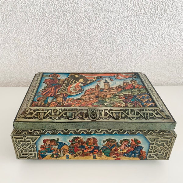 Vintage E. Otto Schmidt Nürnberger Lebkuchen hinged tin, 1970s