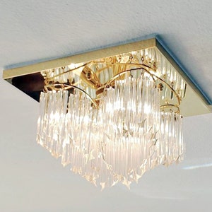 Vintage Chandelier from Venini by Novaresi, 56 trasparent quadriedri prism, Italian design, 1960s
