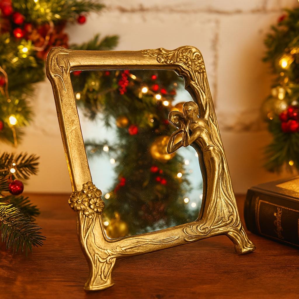 Vintage Art Nouveau Brass Table Mirror, Woman Figure Frame - Etsy