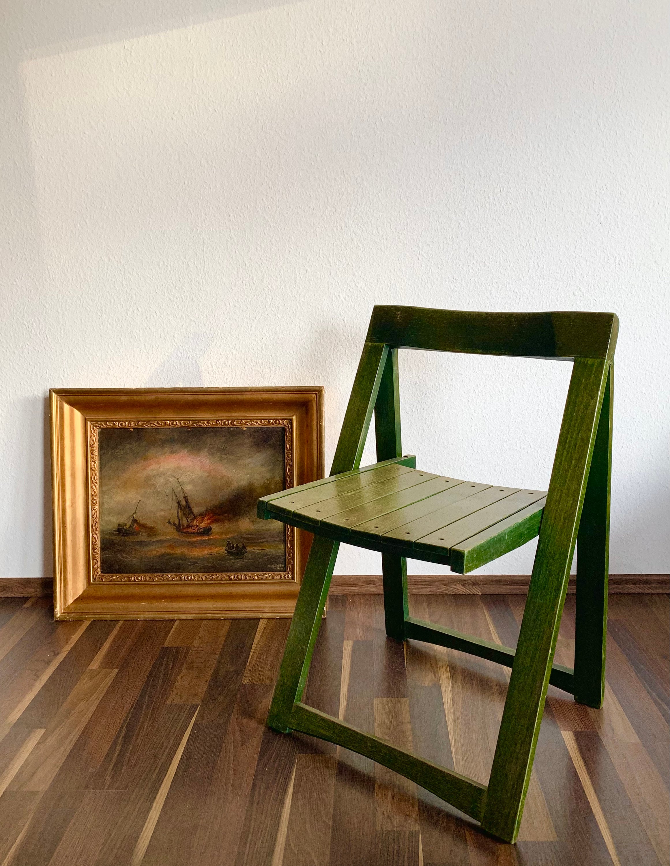 1 of 2 - Green vintage folding chair Aldo Jacober, 1970s