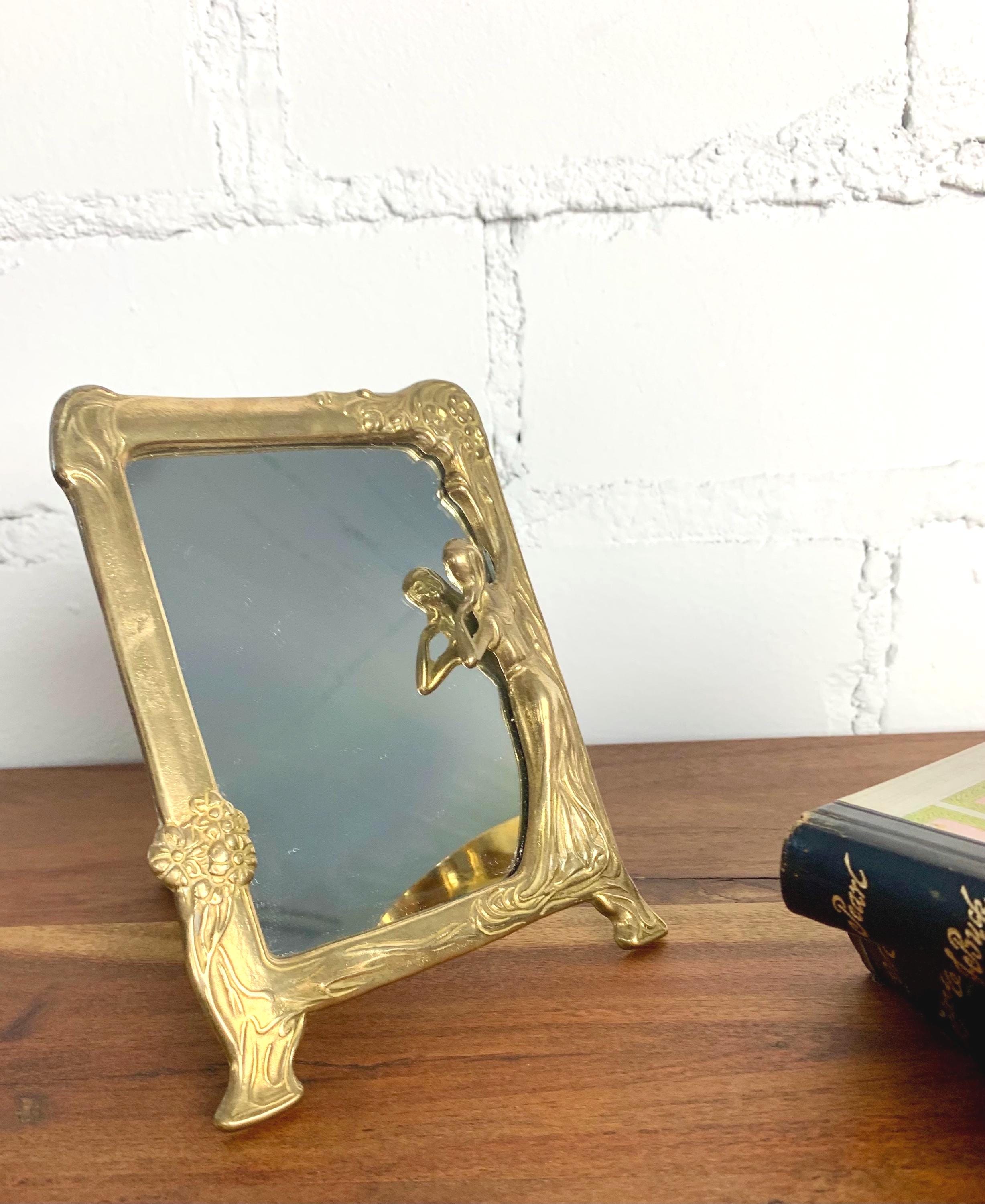 Vintage Art Nouveau Brass Table Mirror, Woman Figure Frame - Etsy