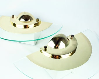 Vintage Lucite Brass Sconces, 1970s, Germany, Hollywood Regency Style